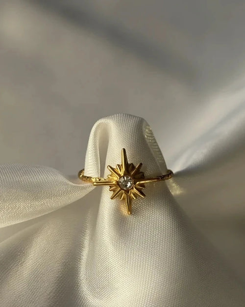 Bague étoile à huit branches avec strass