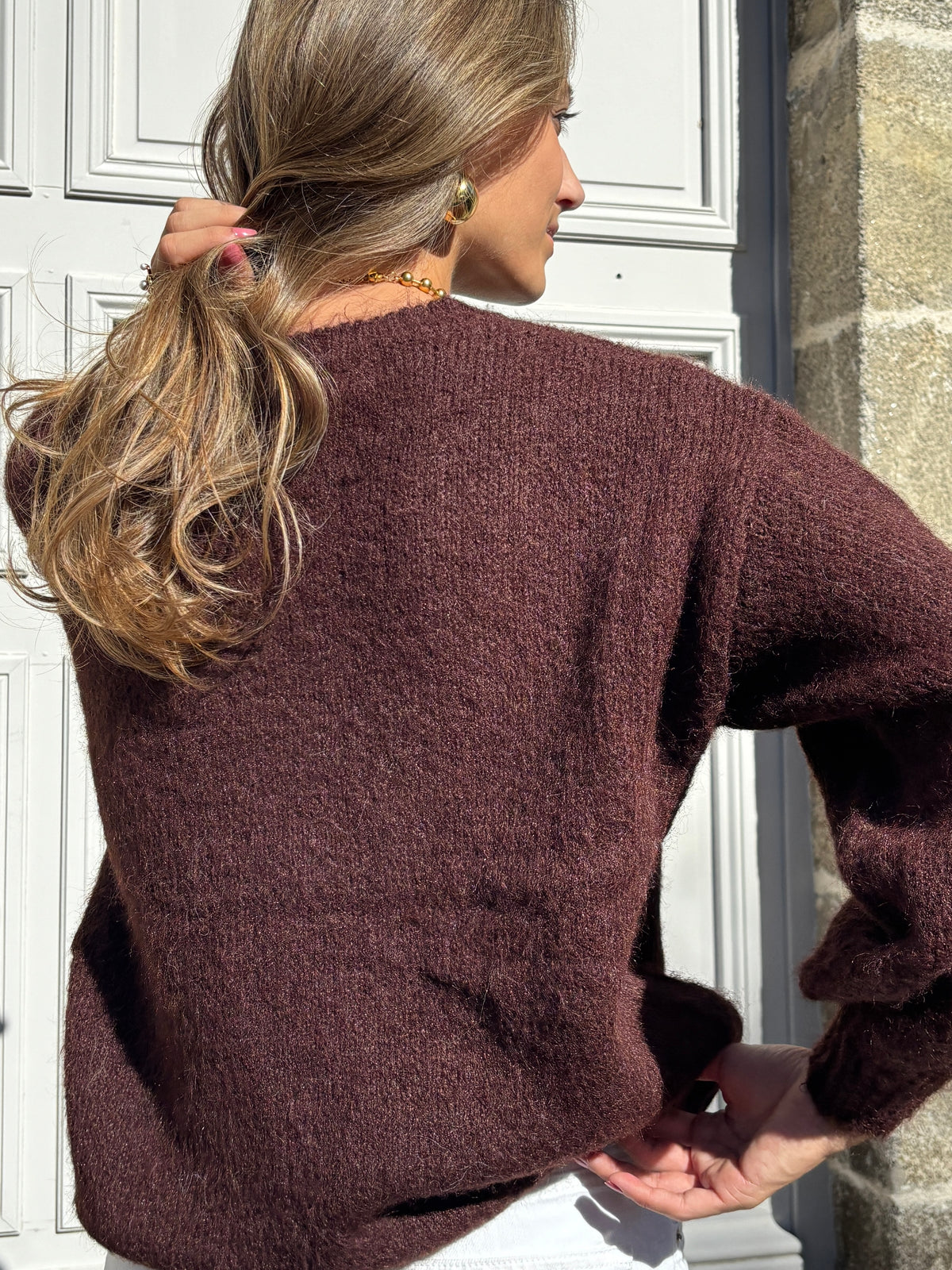 Pull en maille marron