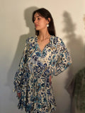 Robe bleu confortable et fluide à motif manches longues