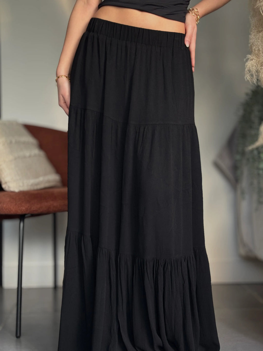 Jupe longue en coton noire