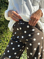 Pantalon Marron à Pois Blancs