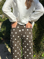 Pantalon Marron à Pois Blancs