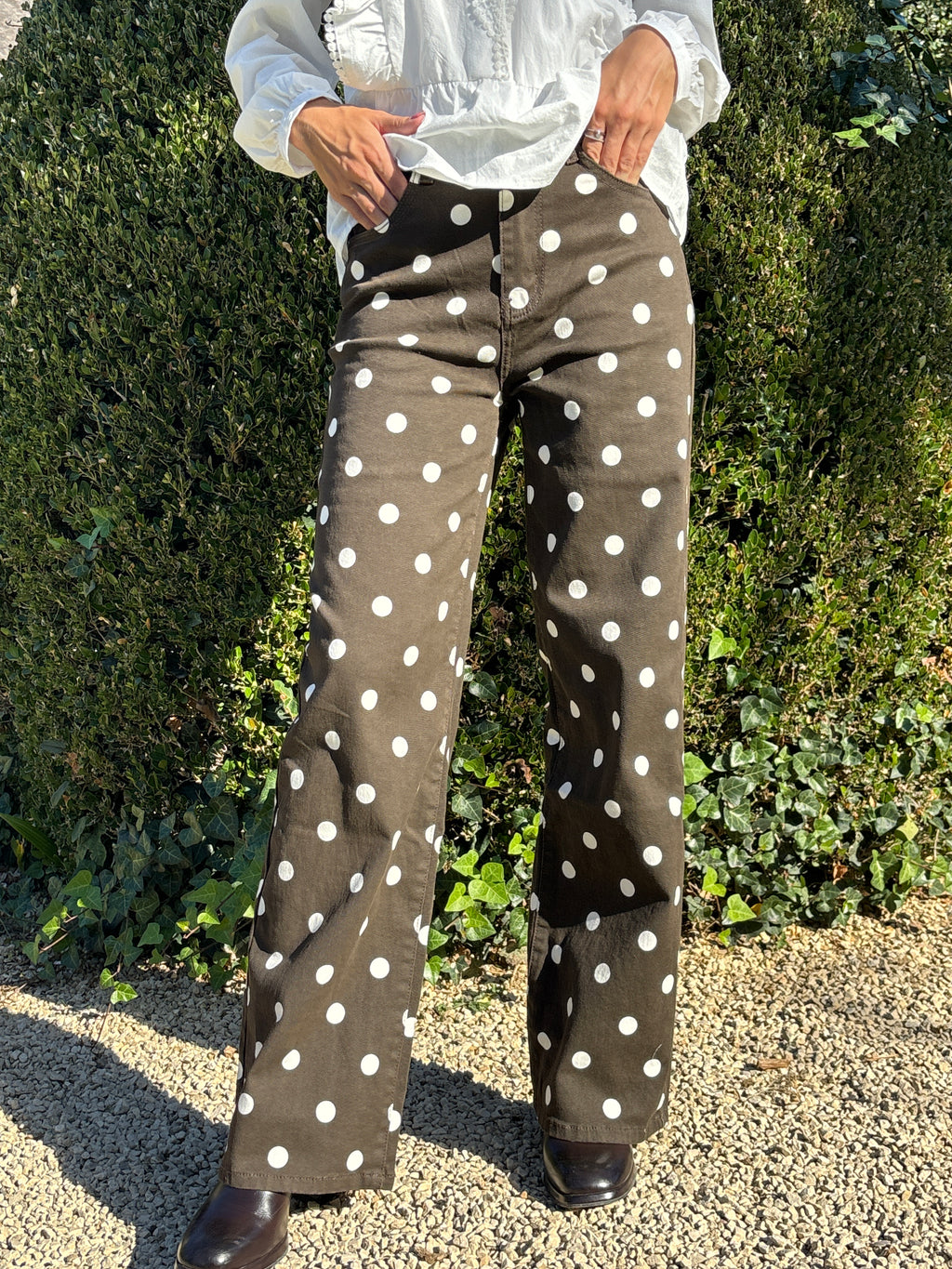 Pantalon Marron à Pois Blancs
