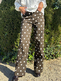 Pantalon Marron à Pois Blancs