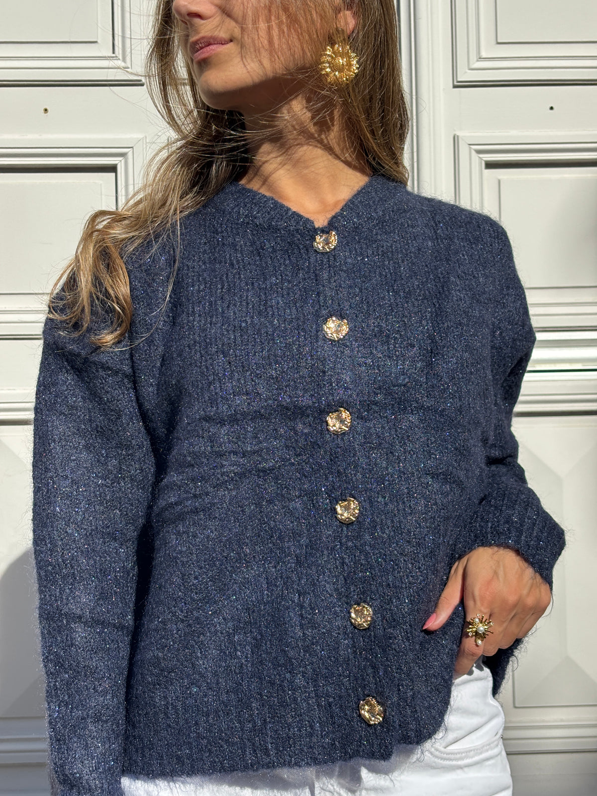 Pull bleu pailleté