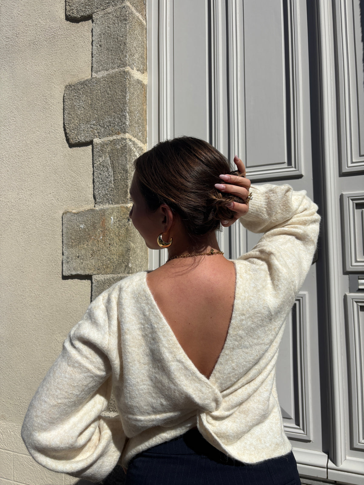 Pull beige dos croisé