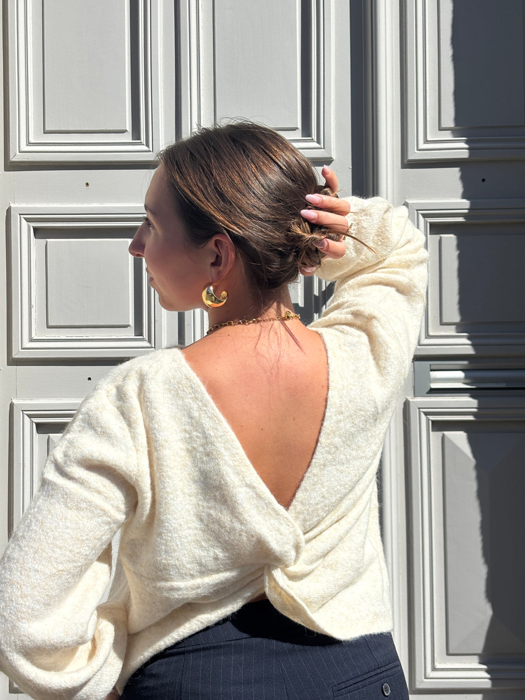 Pull beige dos croisé