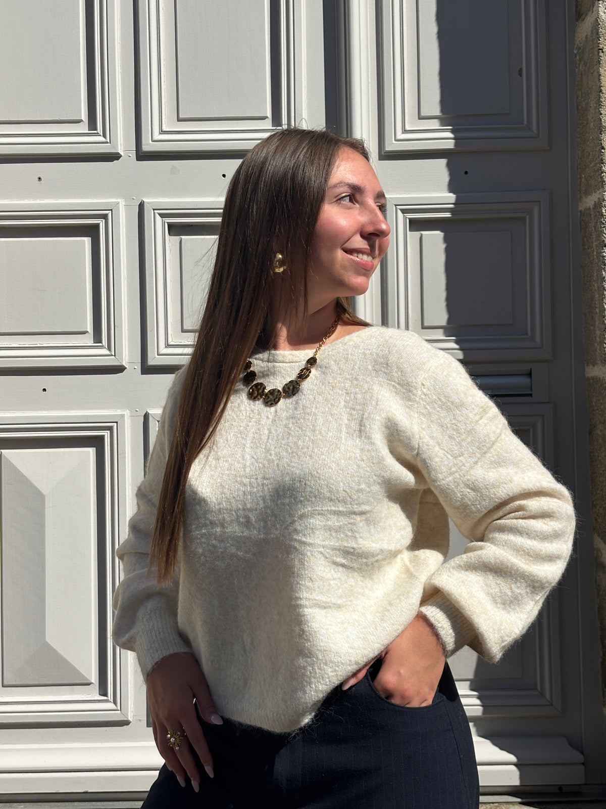 Pull beige dos croisé