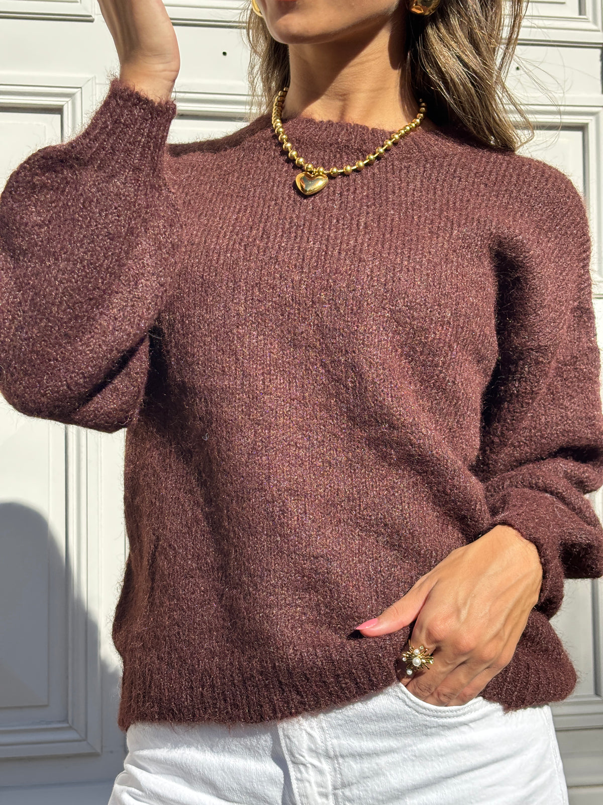 Pull en maille marron
