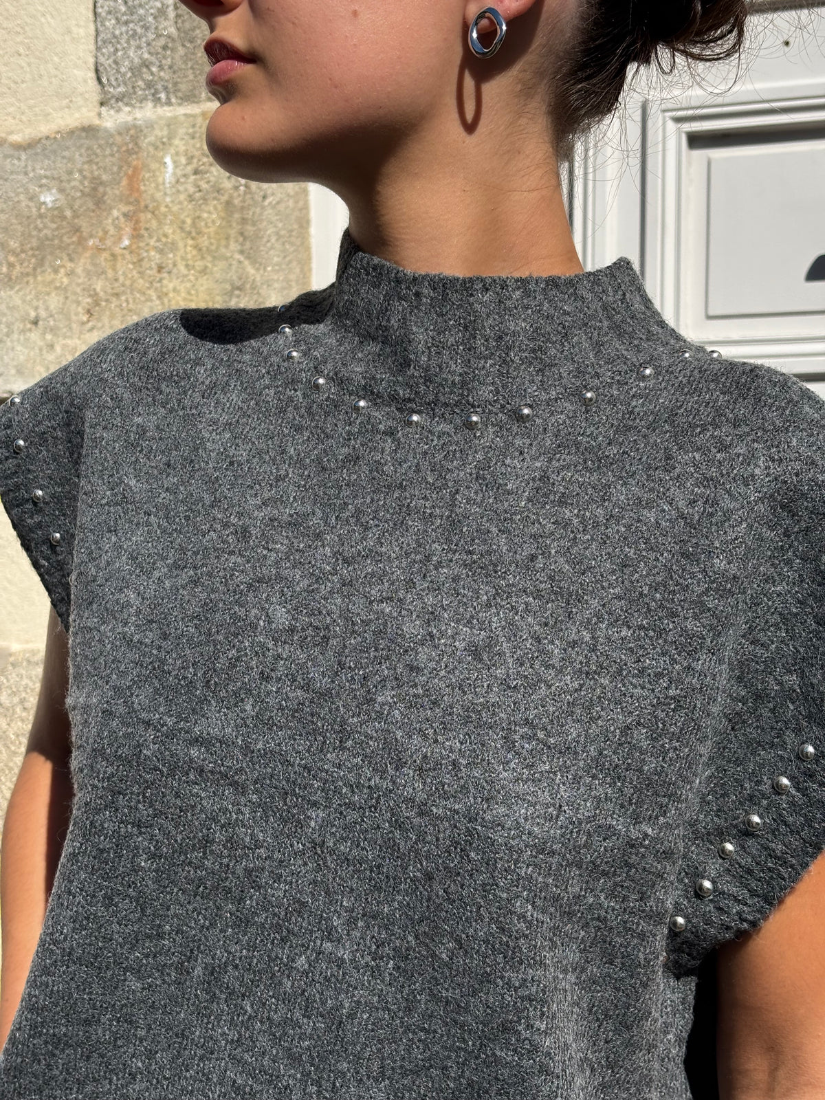 Pull sans manches gris